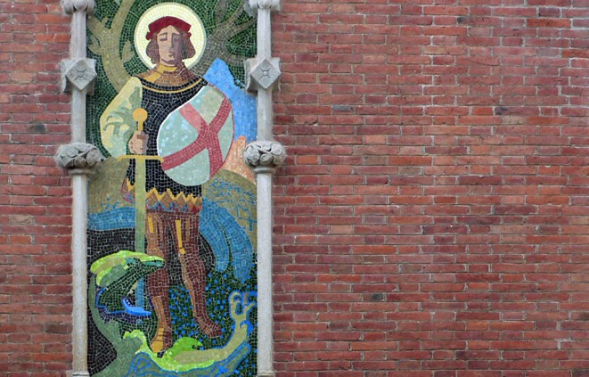 Mosaix de Sant Jordi i el drac a l'Hospital de Sant Pau de Barcelona